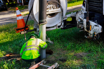 Cleaning the sewer system special equipment, utility service of the town.