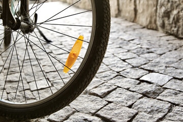 Fototapeta na wymiar A close up of a Bicycle wheel