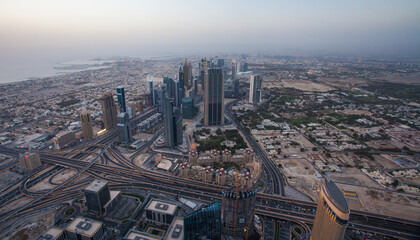 View of Dubai from Burj Khalifa. Dubai, United Arab Emirates