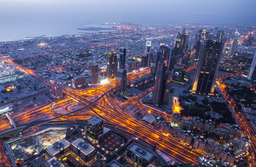 Naklejka na ściany i meble Night view of Dubai from Burj Khalifa.Dubai