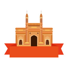 gateway, famous monument of india with ribbon on white background