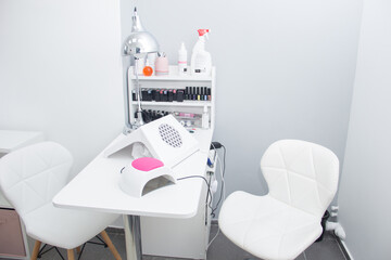 Room for manicure with two working places in the beauty salon. nail salon room