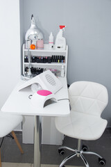 Room for manicure with two working places in the beauty salon. nail salon room