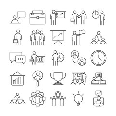 businesspeople financial money business management developing successful icons set line style