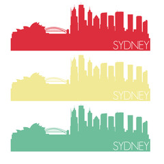 Sydney Skyline Silhouette City Stamp Vector Color Vintage Set.