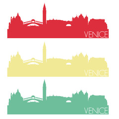 Venice Skyline Silhouette City Stamp Vector Set Color Vintage.
