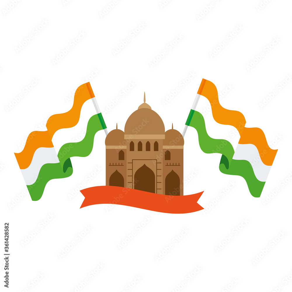 Canvas Prints india mosque, famous monument of india with flags india and ribbon