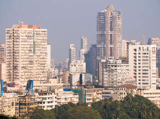 Fototapeta na wymiar Mumbai skyline view from Marine Drive in Mumbai, India.