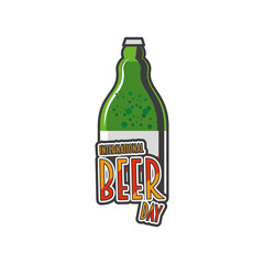 International beer day with green bottle detailed style icon vector design
