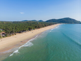 Agonda Beach aerial drone view. Goa. India.