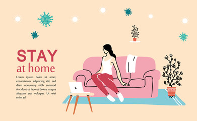 young woman working at home