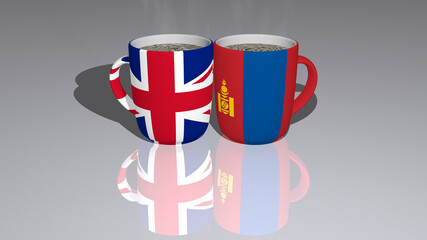 : relationship or conflict on a pair of coffee cups for editorial and commercial use