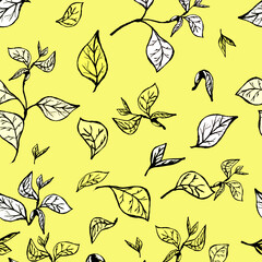 yellow seamless repeating pattern of leaves and branches