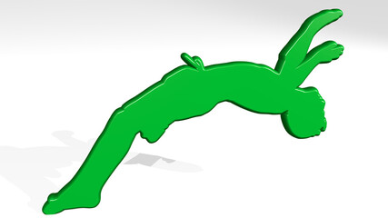 athletic on the wall. 3D illustration of metallic sculpture over a white background with mild texture. athlete and active