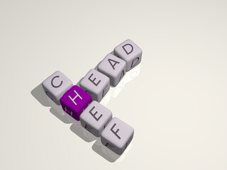 HEAD CHEF combined by dice letters and color crossing for the related meanings of the concept. illustration and background