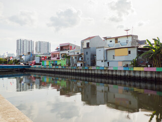 Fototapeta na wymiar The poor neighborhoods of Jakarta are the capital of Indonesia.