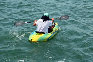 Kayakin g on Biscayne Bay off of Miami Beach,Florida