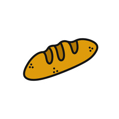 bread doodle icon, vector color line illustration