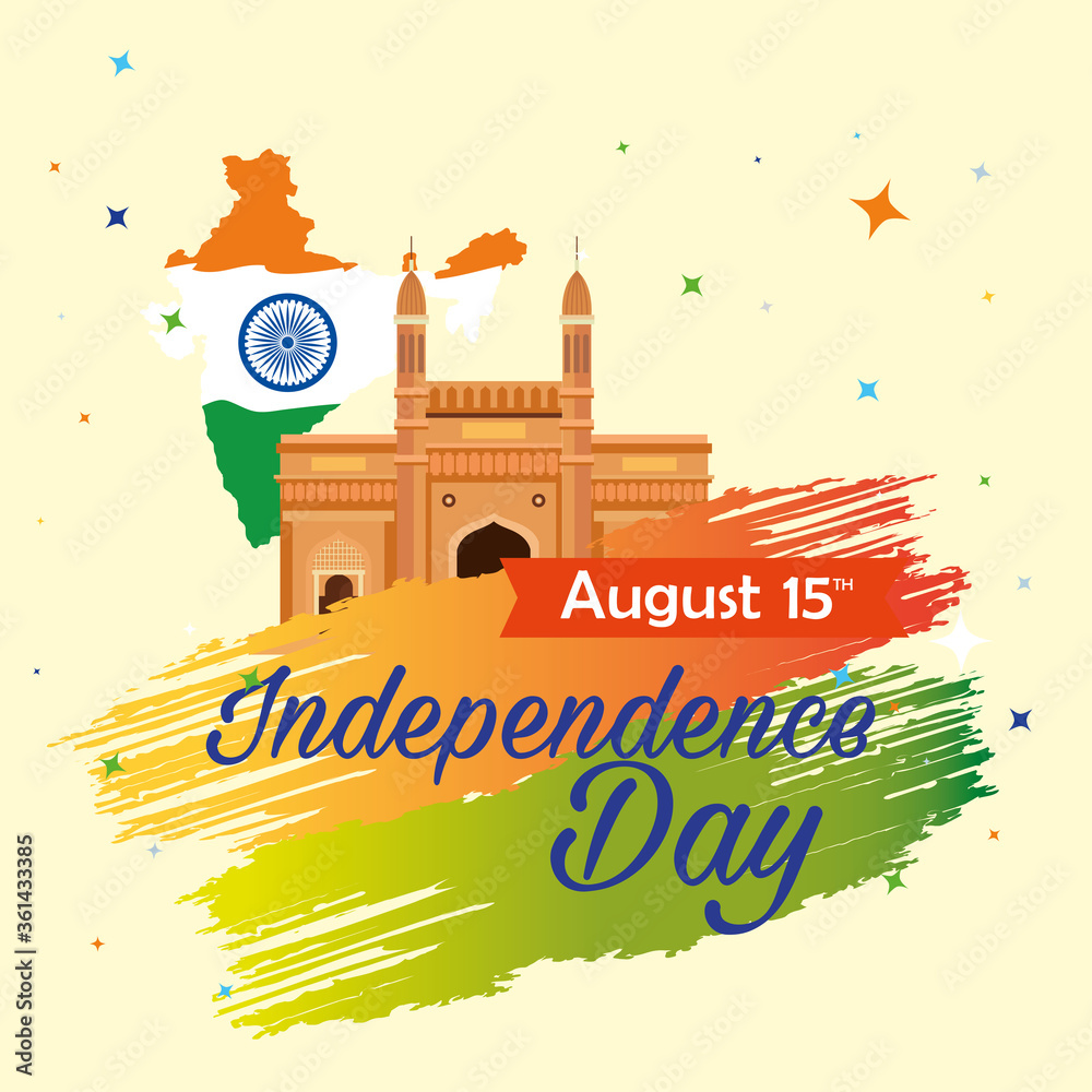 Canvas Prints indian happy independence day, celebration 15 august, with gateway and map of india