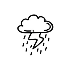 storm doodle icon, vector black line illustration