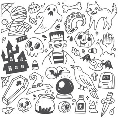 Set of cute Halloween doodles