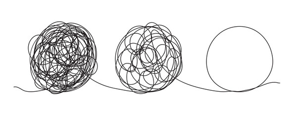 scribble line doodles. the concept of transition from complicated to simple, isolated on white background. vector illustrations