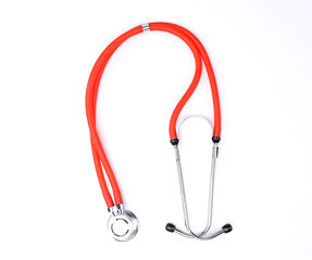 Red Stethoscope Isolated On White Background.