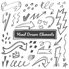 Hand drawn elements, arrow, swish, emphasis doodles