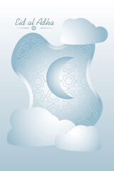Eid al adha moon with clouds detailed style icon vector design