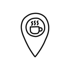 map pointer coffee doodle icon, vector line illustration