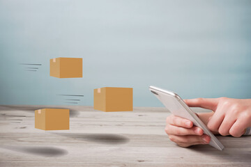 Online shopping with smartphone. Order online on your smartphone. スマートフォンでネットショッピング、スマホでオンライン注文