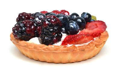 Fresh fruit tart on white background
