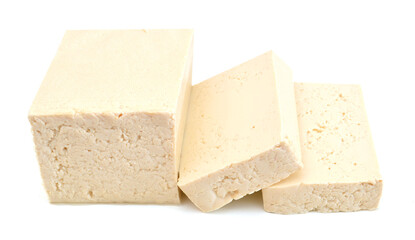 Fresh Tofu cubes isolated on white