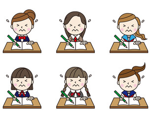 人物アイコン女性学生机セット06