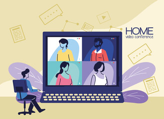 man on video conference from home