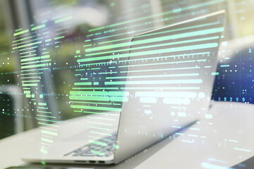Abstract creative digital world map on modern computer background, globalization concept....