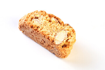  Classic Italian biscotti with almonds on white background. 