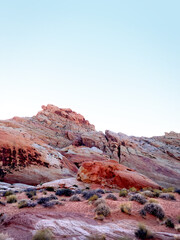 Bright red sandstone formations in the desert at the Valley of Fire, Nevada