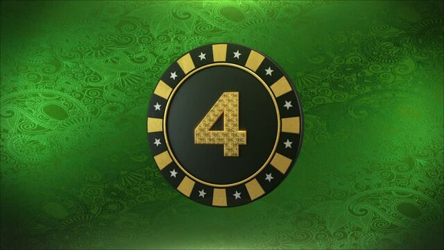 Poker chip rotates and shows a countdown from 1 to 10, 3D and mate channel