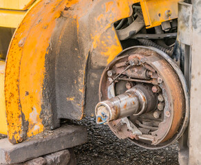 Exposed rusty break shoe assembly