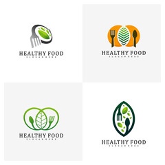 Set of Healthy Food Logo Design Template, Food with leaf logo design concept vector, Icon Symbol