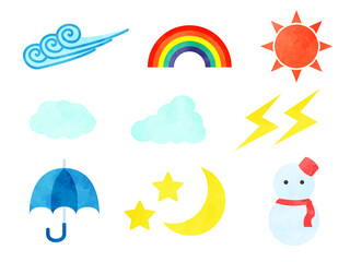 Watercolor texture vector illustrations of the weather
