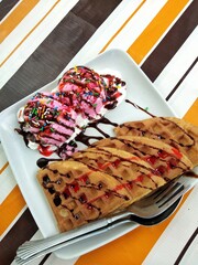 waffle and sweet ice cream