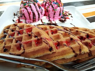 waffle and sweet ice cream