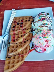 waffle and sweet ice cream