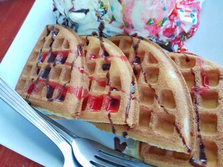 waffle and sweet ice cream
