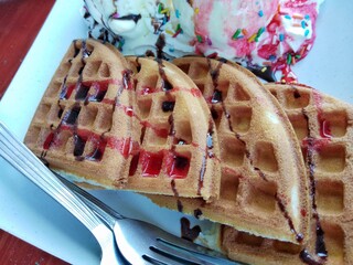 waffle and sweet ice cream