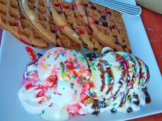 waffle and sweet ice cream