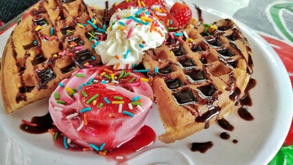 waffle and sweet ice cream