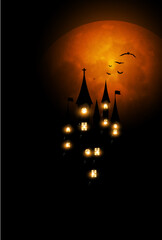 ハロウィン　城　月　背景